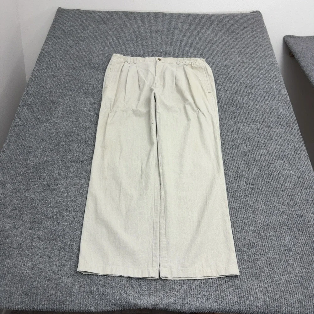 Pine Grove Pants Mens 40 Beige Linen Cotton Pleated Elastic Waist Casual Classic